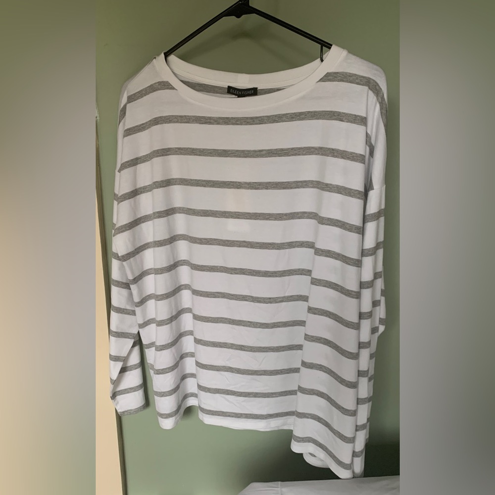 Eileen Fisher Bateau Neck long sleeve gray stripe size L NWT